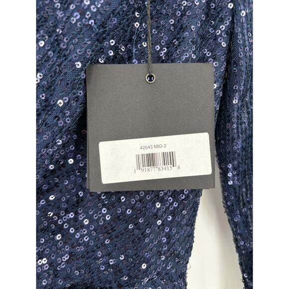 MAC DUGGAL Dress Size 2 Evening Gown Sequin Black Silver Short Sleeve Ombre NEW - Picture 5 of 9